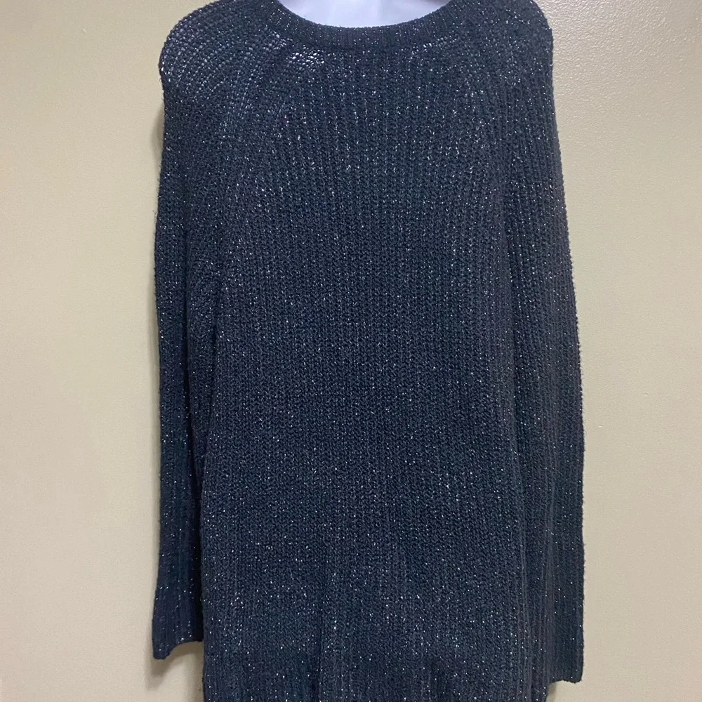 Lucky Brand‎ Sparkly Black V-Neck Sweater, Size XL